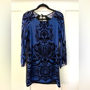 HALE BOB Blue and Black Velvet and Silk Burnout dress